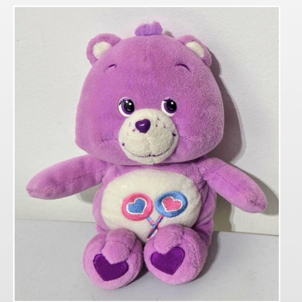 Care Bears Plush Toy Kids Teddy Bear Share Bear Purple White Lollypops